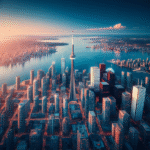 En panoramaudsigt over Toronto skyline med CN Tower i forgrunden, perfekt for en reiseblogg artikkel.